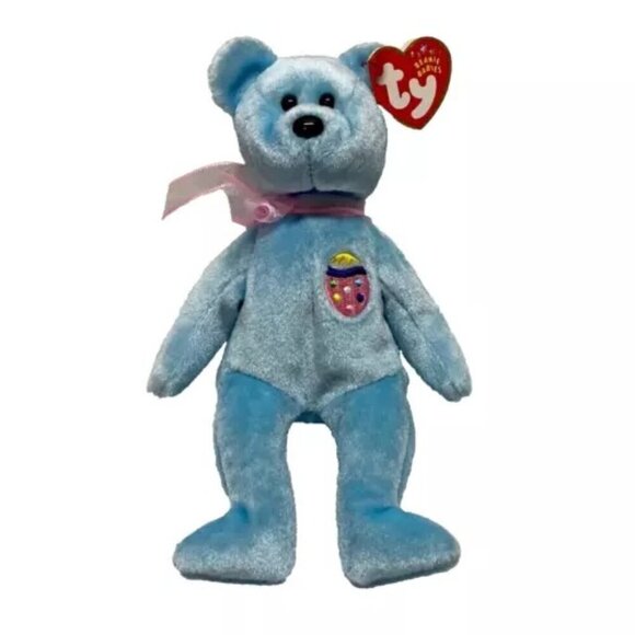 TY Beanie Baby 2001 EGGS II (2) the Blue Easter Bear Retired With Ear Tag - Picture 1 of 13